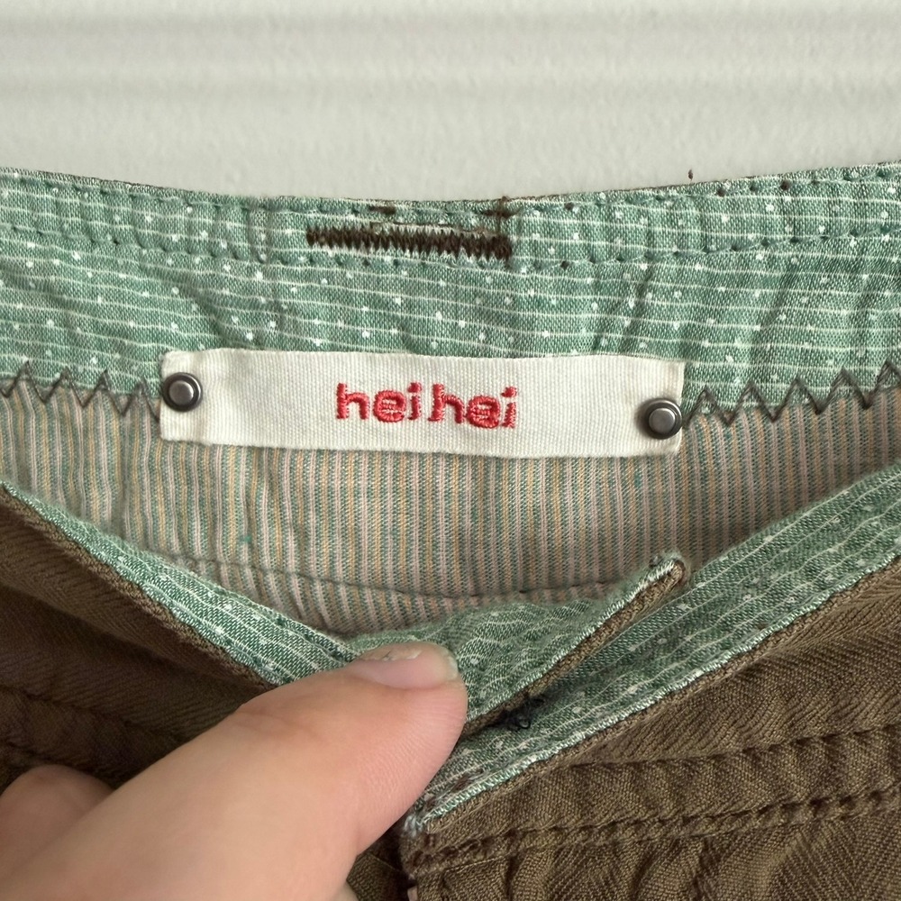 Hei Hei Anthropologie Silk Cotton Cargo Capri Pants Size 8 Olive Green Utility - Picture 3 of 10